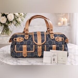 Celine Macadam Denim Bag with Leather Trim & Chain – Authentic